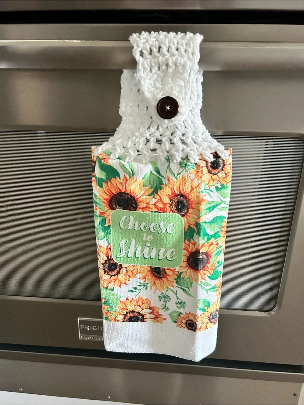 Hand Crafted Sunflower Hanging Kitchen Towels - White, Yellow & Green